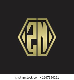 ZM Logo monogram with hexagon line rounded design template with gold colors