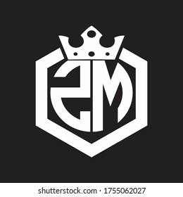 ZM Logo monogram rounded by hexagon shape with crown design template