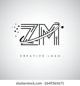 ZM Orbit Monogram Logo - Futuristic Minimal Letter mark with Circular Line Art, Tech-Inspired Dots and Space Motion Concept for Modern Branding Identity (Logotipo de Monograma de Órbita ZM - Marca de Letra Mínima Futurista com Linha de Arte Circular, Pontos Inspirados na Tecnologia e Conceito de Movimento Espacial para Identidade de Marca Moderna)