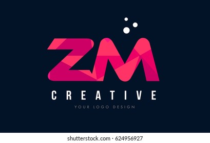 ZM Z M Purple Letter Logo Design with Low Poly Pink Triangles Concept