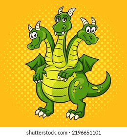 Zmei Gorynich three headed dragon serpent Russian folktales character pop art retro vector illustration. Comic book style imitation.