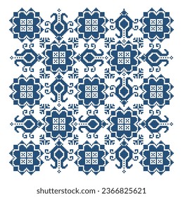Zmijanje folk art embroidery style vector design  in square - traditional cross stitch from Bosnia and Herzegovina called Zmijanski vez. Balkan heritage ornament, retro hand-made background