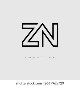 ZN Creative Letter Logo – Minimal Line Monogram in Black Outline for Modern Branding Identity Design.