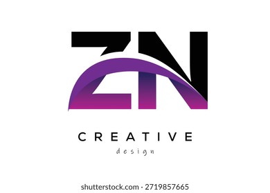 ZN kreatives und modernes Buchstabenlogo-Design mit kreativem lila Welle abstraktes letzteres Logo-Konzept.