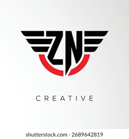 ZN Creative Wings Letter Logo with Modern Shield - Powerful Business and Branding Symbol	