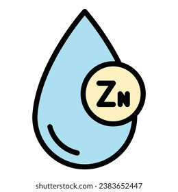 Vector de contorno de icono de caída de Zn. Vitamina zinc. Color mineral químico plano