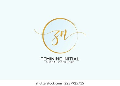 ZN handwriting logo with circle template vector signature, wedding, fashion, floral and botanical with creative template.