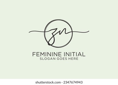 Logo de escritura a mano ZN con el logotipo de vector de plantilla de círculo de la firma inicial, boda, moda, floral y botánica con plantilla creativa.