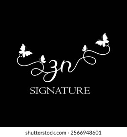 ZN Handwritten initial letter, ZN simple signature vector logo with butterfly shape variation, beauty, photography letter logo design. Z N
