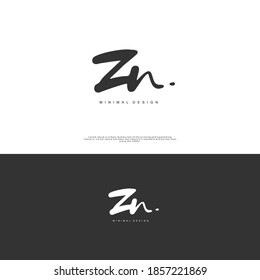 ZN Initial handwriting or handwritten logo for identity. Logo with signature and hand drawn style.