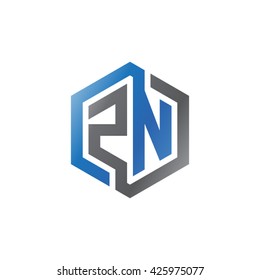 ZN initial letters looping linked hexagon logo black gray blue