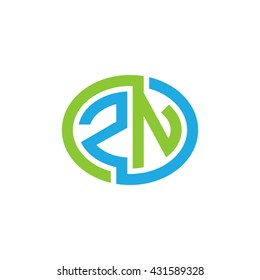 ZN initial letters looping linked ellipse logo blue green