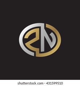 ZN initial letters looping linked ellipse elegant logo golden silver black background