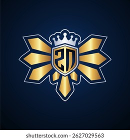 ZN initial letters monogram logo for gaming with shield and eagle wing