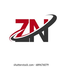 ZN initial logo company name colored red and black swoosh design, isolated on white background. vector logo for business and company identity.