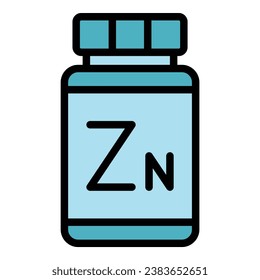 Zn jar capsule icon outline vector. Zinc element. Food mineral color flat