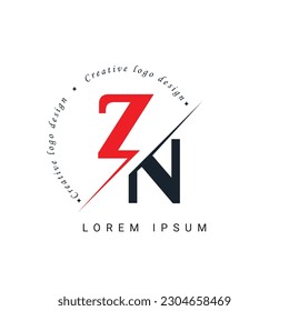 Diseño de logotipo de carta ZN con corte creativo. Diseño de logotipo creativo