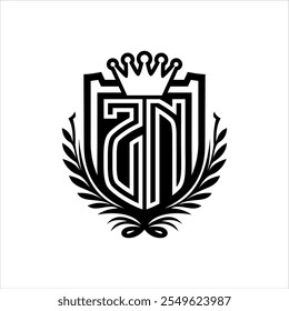 ZN Carta logotipo heráldica forma do escudo com coroa, vintage escudo sobre fundo branco modelo design