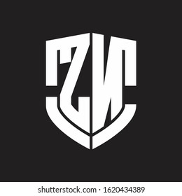 ZN Logo monogram with emblem shield shape design isolated on black background