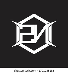 Monograma de logotipo ZN con hexágono y plantilla de diseño de forma de cuatro ejes