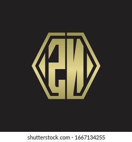 ZN Logo monogram with hexagon line rounded design template with gold colors