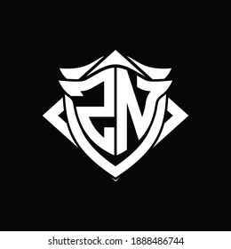 ZN Logo monogram with shield and horn shape design template ON black background