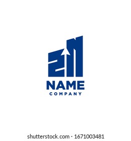 ZN monogram logo with a negative space style arrow up design template