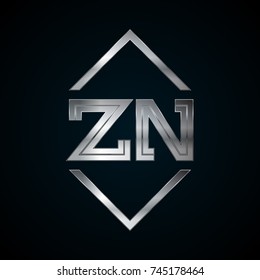 ZN Monogram, Metal Logo, Silver Logo