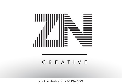 ZN Z N Black and White Letter Logo Design with Vertical and Horizontal Lines.