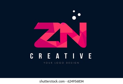 ZN Z N Purple Letter Logo Design with Low Poly Pink Triangles Concept