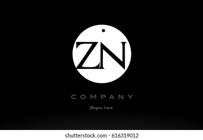 ZN Z N simple black white circle background alphabet company logo design vector icon template