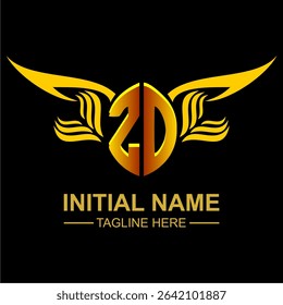 ZO Golden Wing Emblem Logo with elegant gold wings, sleek and modern design. Ideal for branding, creative projects, luxury businesses, or artistic ventures.