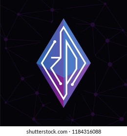 ZO Initial letter block chain logo icon vector template. Looping mono line circuit letter on rhombus cube logo