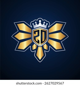 ZO initial letters monogram logo for gaming with shield and eagle wing