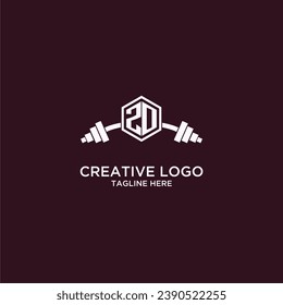 ZO initial monogram for fitnes or gym logo with creative shield and barbell design