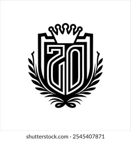 ZO Letra logotipo heráldica forma de escudo com coroa, vintage escudo sobre fundo branco modelo design