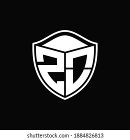 ZO Logo monogram shield shape with outline rounded design template on black background