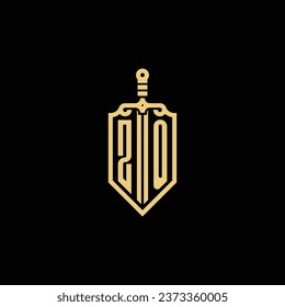 ZO vintage shield and sword initial logo in high quality professional design that will print well across any print media