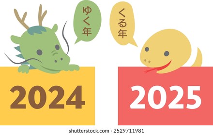 From the zodiac of 2024 to the zodiac of 2025.
In Japanese it is written "A year to go" "Years to come".