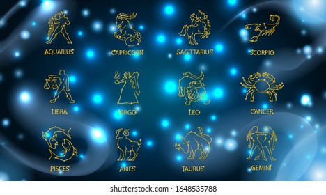 Zodiac, Abstract Bokeh and Lighting effects on dark blue background