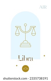 Zodiac Air Libra. Vector Illustration of Celestial Symbol. Astrology and Future Prediction. Horoscope Sign.
