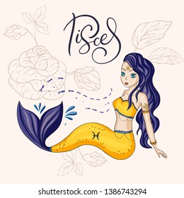 Zodiac Aquarius Girl Vector Sign. Cartoon horoscope astrology illustration. Horoscope drawing.