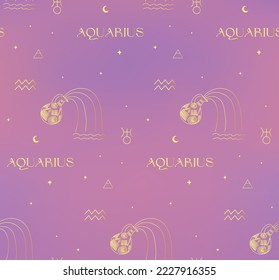 Zodiac Aquarius goldener Hintergrund Nahtlose Muster. Mystische spirituelle Astrologie-Zeichen