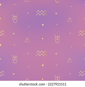Zodiac Aquarius Golden Background Seamless Pattern. Mystic Spiritual Astrology Signs