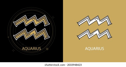 Zodiac aquarius horoscope sign line art silhouette design vector.