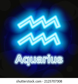 Zodiac Aquarius sign neon, modern glowing banner design, colorful modern design trend with space background. Vector illustration.