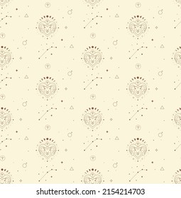 Zodiac Aries Background Seamless Pattern. Mystic Spiritual Astrology Signs