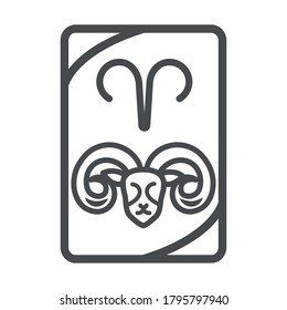 zodiac aries esoteric tarot prediction card line style icon vector illustration