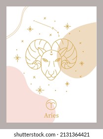 Zodiac Aries Horoskop Linie abstrakte Kunst Silhouette Design Vektorgrafik. Kreative Dekoration, Aries-Emblem-Vorlage für mystisches Logo, Kalenderdruck im minimalen Boho-Stil