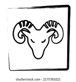 Zodiac Aries Icon. Brush Frame. Vector Illustration.